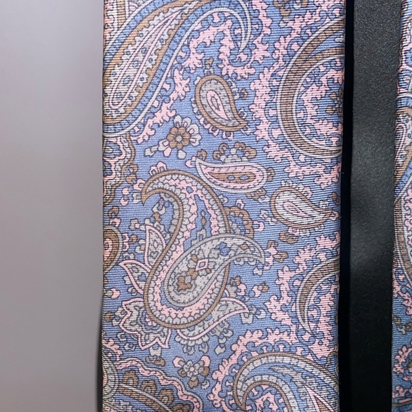 Lanvin Paris Paisley Light Blue Pink Made in Italy Silk Necktie Tie - Picture 8 of 14